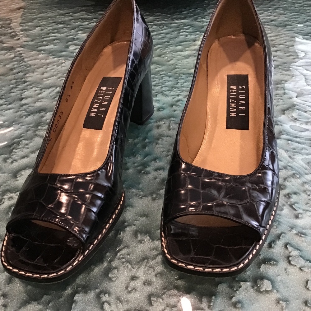 Stuart Weitzman black peep toe heels - Picture 2 of 5